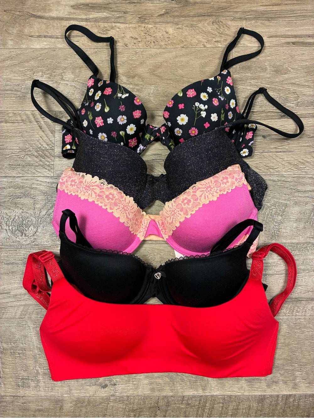 Victoria Secret Bundle 5 Bras Lined Demi T Shirt Balconette Flower Metallic
